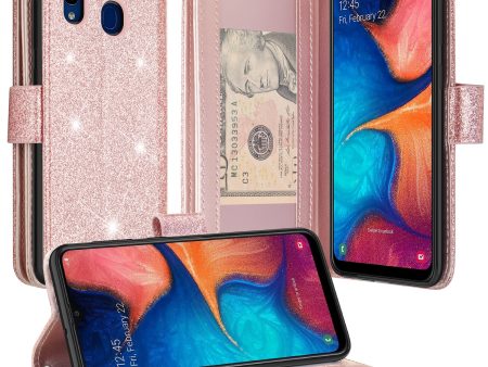 Alcatel 3V (2019) Case, 3V (2019) Case, Glitter Faux Leather Flip Credit Card Holder Wrist Strap Shockproof Protective Wallet Case Clutch for 3V (2019) - Rose Gold For Discount