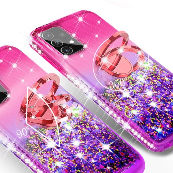 Samsung Galaxy A52 5G Case, Ring Stand Liquid Floating Quicksand Bling Sparkle Protective Girls Women for Samsung Galaxy A52 5G W Tempered Glass - (Hot Pink Purple Gradient) Online now