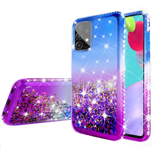 Samsung Galaxy A72 5G Case Liquid Glitter Phone Case Waterfall Floating Quicksand Bling Sparkle Cute Protective Girls Women Cover for Samsung Galaxy A72 5G w  Tempered Glass - (Blue Purple Gradient) Online now