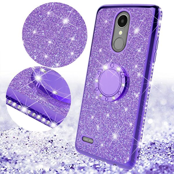 LG Aristo, LG K8 (2017), LG Phoenix 3, LG K4 2017 Case, Glitter Cute Phone Case Girls with Kickstand,Bling Diamond Rhinestone Bumper Ring Stand Sparkly Luxury Clear Thin Soft Protective LG K8 (2017) Case for Girl Women - Purple For Sale