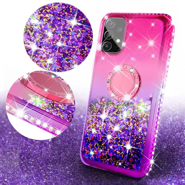 Samsung Galaxy A52 5G Case, Ring Stand Liquid Floating Quicksand Bling Sparkle Protective Girls Women for Samsung Galaxy A52 5G W Tempered Glass - (Hot Pink Purple Gradient) Online now