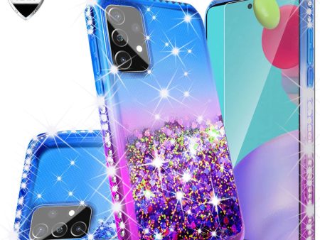 Samsung Galaxy A52 5G Case Liquid Glitter Phone Case Waterfall Floating Quicksand Bling Sparkle Cute Protective Girls Women Cover for Samsung Galaxy A52 5G w  Tempered Glass - (Blue Purple Gradient) Hot on Sale