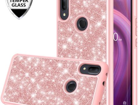 Alcatel 3V (2019) Case, 3V (2019) Glitter Bling Heavy Duty Shock Proof Hybrid Case with [HD Screen Protector] Dual Layer Protective Phone Case Cover for Alcatel 3V (2019) W Temper Glass - Rose Gold Online Sale