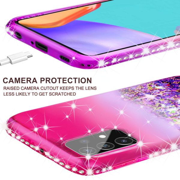 Samsung Galaxy A52 5G Case Liquid Glitter Phone Case Waterfall Floating Quicksand Bling Sparkle Cute Protective Girls Women Cover for Samsung Galaxy A52 5G w  Tempered Glass - (Hot Pink Purple Gradient) Online now