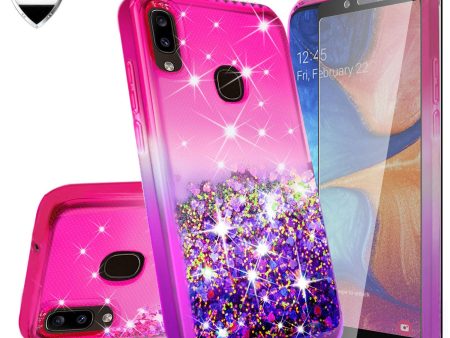 Alcatel 3V (2019) Case Liquid Glitter Phone Case Waterfall Floating Quicksand Bling Sparkle Cute Protective Girls Women Cover for Alcatel 3V (2019) w  Tempered Glass - (Hot Pink Purple Gradient) Online