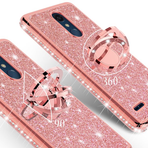 LG K40 Xpression Plus 2 K12 Plus X4 2019 Harmony 3 LG Solo Case, Glitter Cute Phone Case Girls Bling Diamond Rhinestone Ring Stand Luxury Clear Thin Soft Protective Cover for Girl Women - Rose Gold Fashion