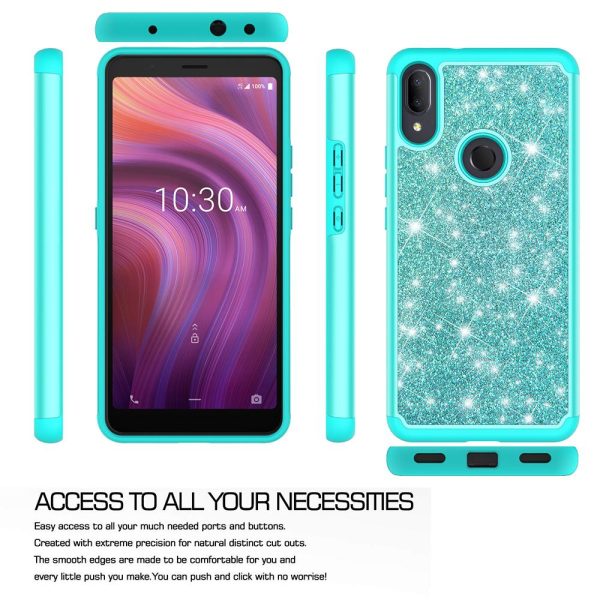 Alcatel 3V (2019) Case, 3V (2019) Glitter Bling Heavy Duty Shock Proof Hybrid Case with [HD Screen Protector] Dual Layer Protective Phone Case Cover for Alcatel 3V (2019) W Temper Glass - Teal For Sale