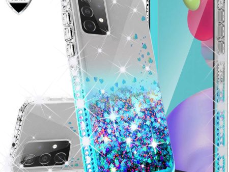 Samsung Galaxy A52 5G Case Liquid Glitter Phone Case Waterfall Floating Quicksand Bling Sparkle Cute Protective Girls Women Cover for Samsung Galaxy A52 5G W Temper Glass - Teal Fashion