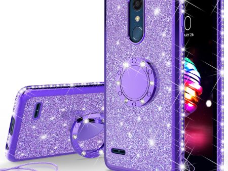 LG K40 Xpression Plus 2 K12 Plus X4 2019 Harmony 3 LG Solo Case, Glitter Cute Phone Case Girls Bling Diamond Rhinestone Ring Stand Luxury Clear Thin Soft Protective Cover for Girl Women - Purple For Cheap