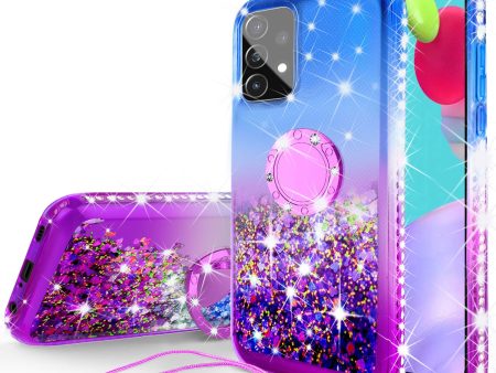 Samsung Galaxy A72 5G Case, Ring Stand Liquid Floating Quicksand Bling Sparkle Protective Girls Women for Samsung Galaxy A72 5G W Tempered Glass - (Blue Purple Gradient) Online Sale