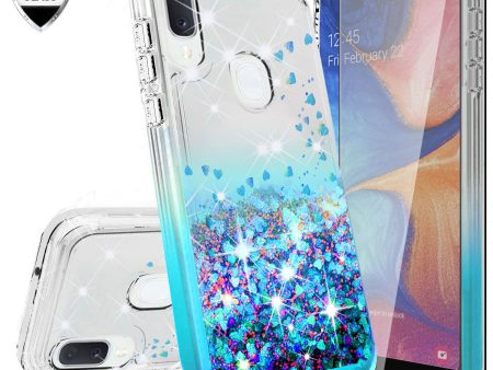 Alcatel 3V (2019) Case Liquid Glitter Phone Case Waterfall Floating Quicksand Bling Sparkle Cute Protective Girls Women Cover for Alcatel 3V (2019) W Temper Glass - Teal on Sale