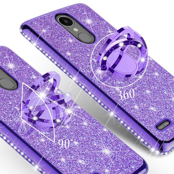 LG Aristo, LG K8 (2017), LG Phoenix 3, LG K4 2017 Case, Glitter Cute Phone Case Girls with Kickstand,Bling Diamond Rhinestone Bumper Ring Stand Sparkly Luxury Clear Thin Soft Protective LG K8 (2017) Case for Girl Women - Purple For Sale