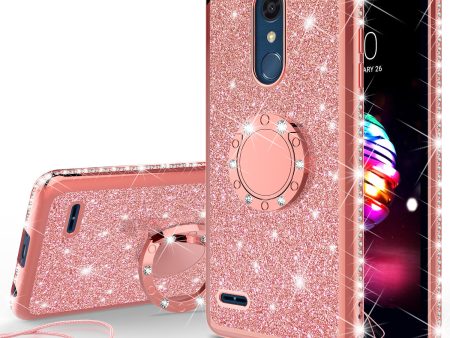 LG K40 Xpression Plus 2 K12 Plus X4 2019 Harmony 3 LG Solo Case, Glitter Cute Phone Case Girls Bling Diamond Rhinestone Ring Stand Luxury Clear Thin Soft Protective Cover for Girl Women - Rose Gold Fashion