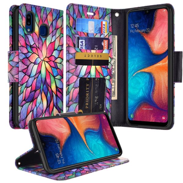 Alcatel 3V (2019) Case, 3V (2019) Wallet Case, Wrist Strap Pu Leather Wallet Case [Kickstand] with ID & Credit Card Slots - Rainbow Flower Discount