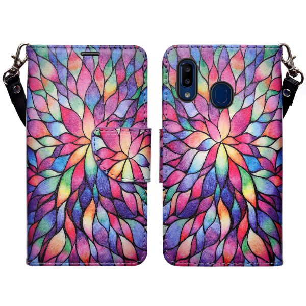 Alcatel 3V (2019) Case, 3V (2019) Wallet Case, Wrist Strap Pu Leather Wallet Case [Kickstand] with ID & Credit Card Slots - Rainbow Flower Discount