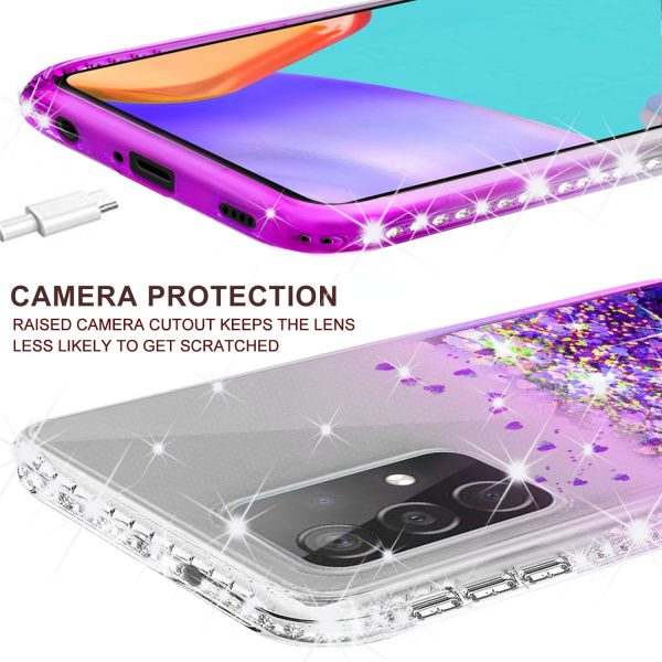 Samsung Galaxy A72 5G Case Liquid Glitter Phone Case Waterfall Floating Quicksand Bling Sparkle Cute Protective Girls Women Cover for Samsung Galaxy A72 5G W Temper Glass - Purple For Sale