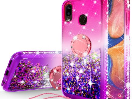 Alcatel 3V (2019) Case, Ring Stand Liquid Floating Quicksand Bling Sparkle Protective Girls Women for Alcatel 3V (2019) W Tempered Glass - (Hot Pink Purple Gradient) For Sale