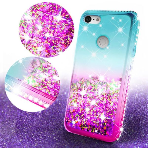 Google Pixel 3a Case Liquid Glitter Phone Case Waterfall Floating Quicksand Bling Sparkle Cute Protective Girls Women Cover for Pixel 3a W Temper Glass- (Teal Pink Gradient) For Discount