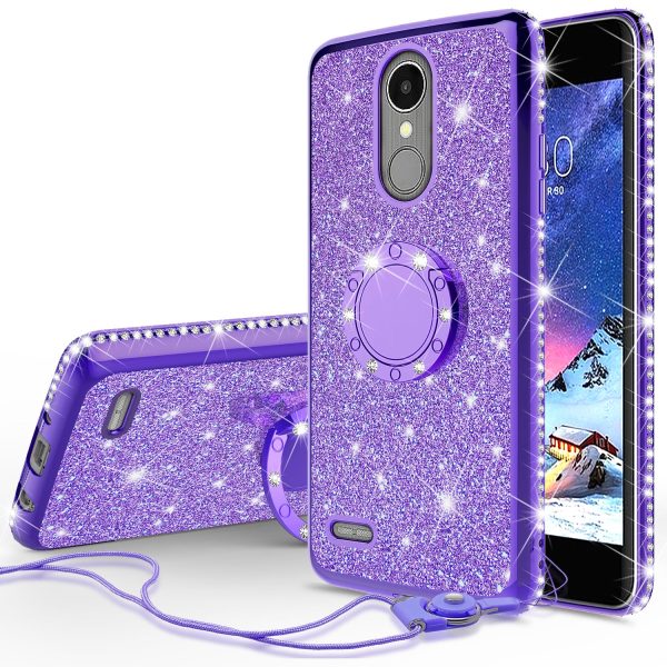 LG Aristo 2 Plus Case, Aristo 2, LG Tribute Dynasty, Rebel 3, Zone 4 Case, Glitter Cute Phone Case Girls with Kickstand,Bling Diamond Rhinestone Bumper Ring Stand Sparkly Luxury Clear Thin Soft Protective LG Aristo 2 Case for Girl Women - Purple Online Sale