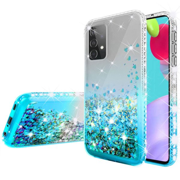 Samsung Galaxy A52 5G Case Liquid Glitter Phone Case Waterfall Floating Quicksand Bling Sparkle Cute Protective Girls Women Cover for Samsung Galaxy A52 5G W Temper Glass - Teal Fashion