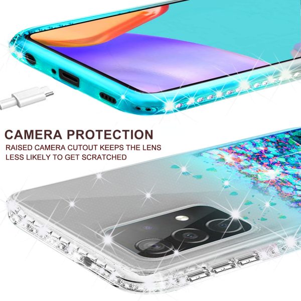 Samsung Galaxy A52 5G Case Liquid Glitter Phone Case Waterfall Floating Quicksand Bling Sparkle Cute Protective Girls Women Cover for Samsung Galaxy A52 5G W Temper Glass - Teal Fashion