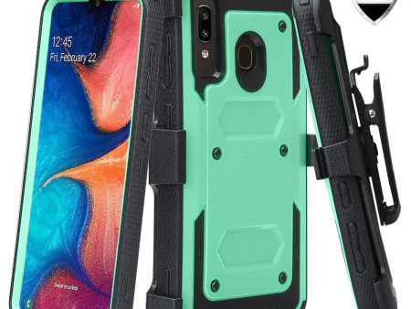 Alcatel 3V (2019) Case, Triple Protection 3-1 w  Built in Screen Protector Heavy Duty Holster Shell Combo Clip Cover - Teal For Sale