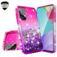 Samsung Galaxy A72 5G Case Liquid Glitter Phone Case Waterfall Floating Quicksand Bling Sparkle Cute Protective Girls Women Cover for Samsung Galaxy A72 5G w  Tempered Glass - (Hot Pink Purple Gradient) For Discount