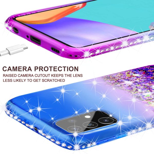 Samsung Galaxy A72 5G Case Liquid Glitter Phone Case Waterfall Floating Quicksand Bling Sparkle Cute Protective Girls Women Cover for Samsung Galaxy A72 5G w  Tempered Glass - (Blue Purple Gradient) Online now