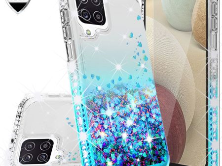 Samsung Galaxy A12 Case Liquid Glitter Phone Case Waterfall Floating Quicksand Bling Sparkle Cute Protective Girls Women Cover for Samsung Galaxy A12 W Temper Glass - Teal For Cheap