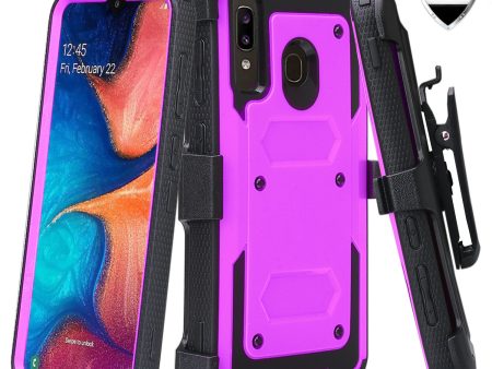 Alcatel 3V (2019) Case, Triple Protection 3-1 w  Built in Screen Protector Heavy Duty Holster Shell Combo Clip Cover - Purple Cheap