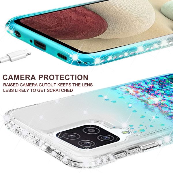 Samsung Galaxy A12 Case Liquid Glitter Phone Case Waterfall Floating Quicksand Bling Sparkle Cute Protective Girls Women Cover for Samsung Galaxy A12 W Temper Glass - Teal For Cheap