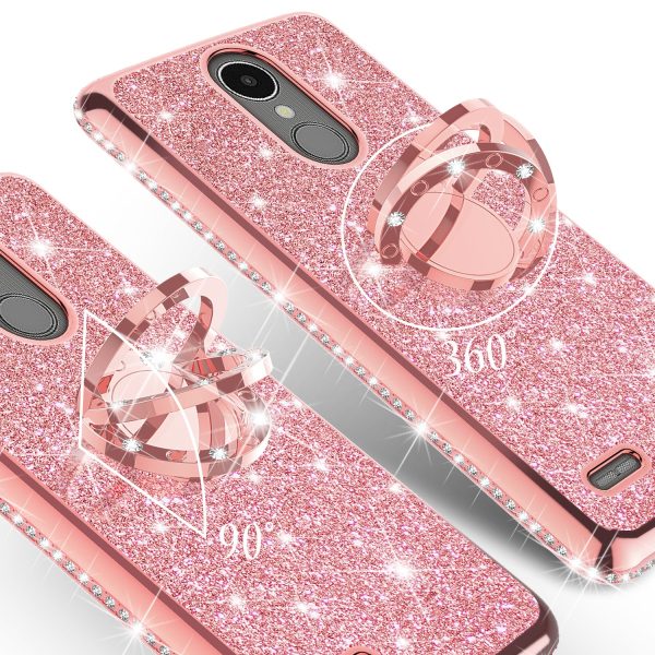 LG Aristo 2 Plus Case, Aristo 2, LG Tribute Dynasty, Rebel 3, Zone 4 Case, Glitter Cute Phone Case Girls with Kickstand,Bling Diamond Rhinestone Bumper Ring Stand Sparkly Luxury Clear Thin Soft Protective LG Aristo 2 Case for Girl Women - Rose Gold Fashion