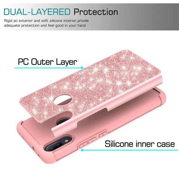 Alcatel 3V (2019) Case, 3V (2019) Glitter Bling Heavy Duty Shock Proof Hybrid Case with [HD Screen Protector] Dual Layer Protective Phone Case Cover for Alcatel 3V (2019) W Temper Glass - Rose Gold Online Sale