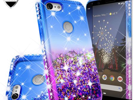 Google Pixel 3a XL Case Liquid Glitter Phone Case Waterfall Floating Quicksand Bling Sparkle Cute Protective Girls Women Cover for Pixel 3a XL W Temper Glass- (Blue Purple Gradient) Sale