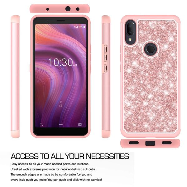 Alcatel 3V (2019) Case, 3V (2019) Glitter Bling Heavy Duty Shock Proof Hybrid Case with [HD Screen Protector] Dual Layer Protective Phone Case Cover for Alcatel 3V (2019) W Temper Glass - Rose Gold Online Sale