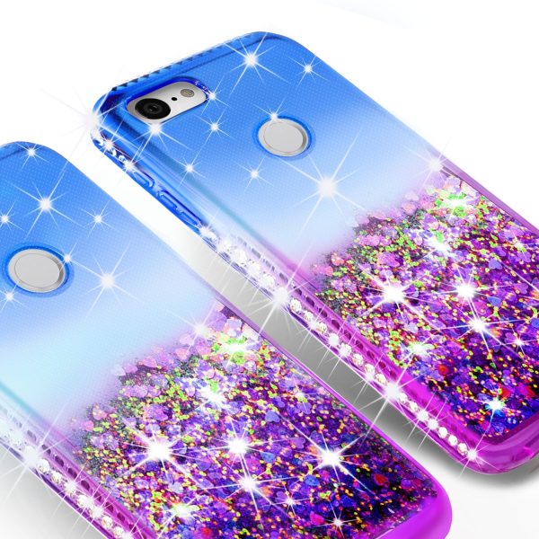 Google Pixel 3a XL Case Liquid Glitter Phone Case Waterfall Floating Quicksand Bling Sparkle Cute Protective Girls Women Cover for Pixel 3a XL W Temper Glass- (Blue Purple Gradient) Sale