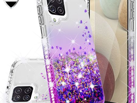 Samsung Galaxy A12 Case Liquid Glitter Phone Case Waterfall Floating Quicksand Bling Sparkle Cute Protective Girls Women Cover for Samsung Galaxy A12 W Temper Glass - Purple Online Sale