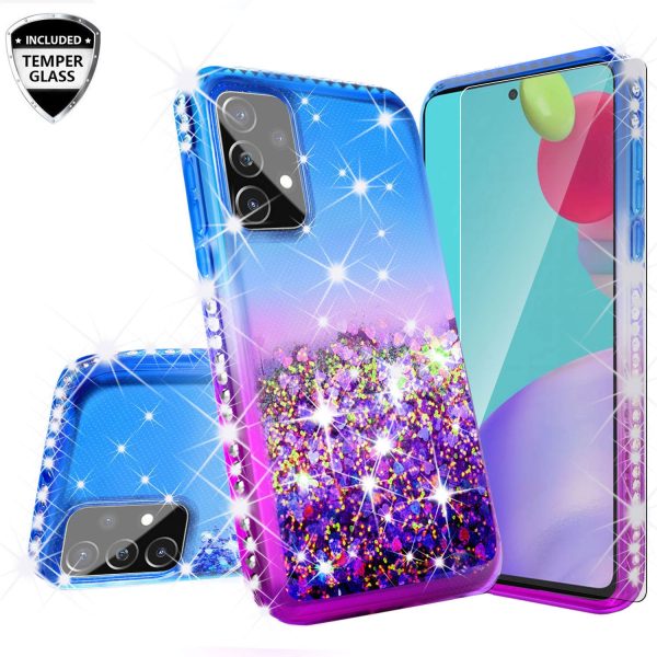 Samsung Galaxy A72 5G Case Liquid Glitter Phone Case Waterfall Floating Quicksand Bling Sparkle Cute Protective Girls Women Cover for Samsung Galaxy A72 5G w  Tempered Glass - (Blue Purple Gradient) Online now