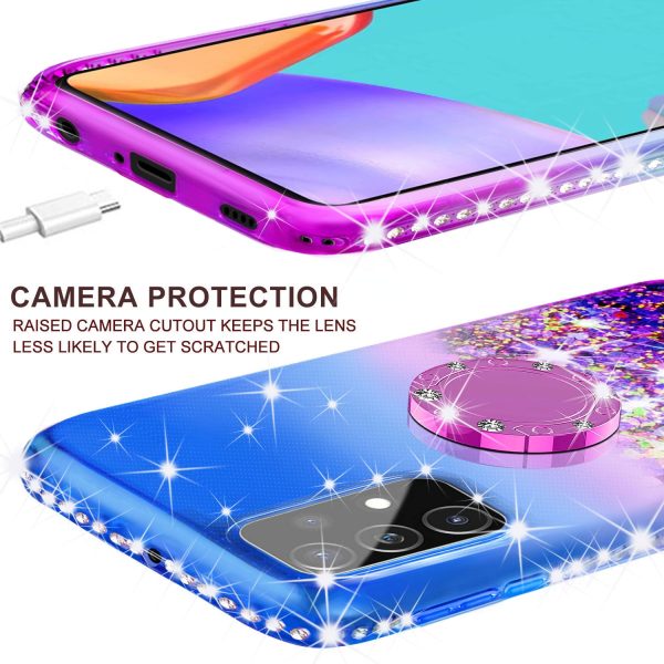 Samsung Galaxy A52 5G Case, Ring Stand Liquid Floating Quicksand Bling Sparkle Protective Girls Women for Samsung Galaxy A52 5G W Tempered Glass - (Blue Purple Gradient) Discount