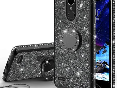 LG Aristo, LG K8 (2017), LG Phoenix 3, LG K4 2017 Case, Glitter Cute Phone Case Girls with Kickstand,Bling Diamond Rhinestone Bumper Ring Stand Sparkly Luxury Clear Thin Soft Protective LG K8 (2017) Case for Girl Women - Black Cheap