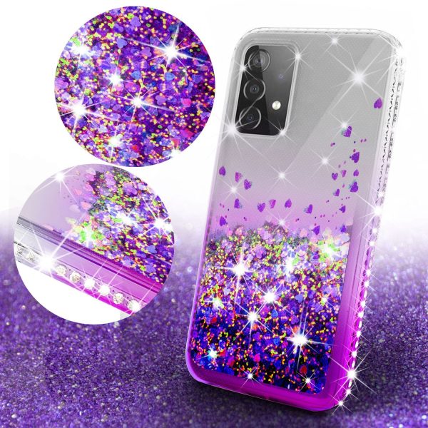 Samsung Galaxy A72 5G Case Liquid Glitter Phone Case Waterfall Floating Quicksand Bling Sparkle Cute Protective Girls Women Cover for Samsung Galaxy A72 5G W Temper Glass - Purple For Sale