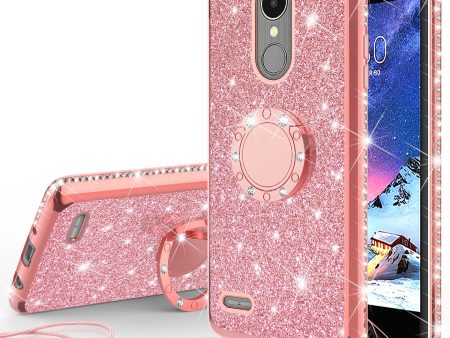 LG Aristo 2 Plus Case, Aristo 2, LG Tribute Dynasty, Rebel 3, Zone 4 Case, Glitter Cute Phone Case Girls with Kickstand,Bling Diamond Rhinestone Bumper Ring Stand Sparkly Luxury Clear Thin Soft Protective LG Aristo 2 Case for Girl Women - Rose Gold Fashion