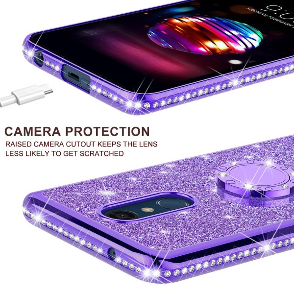 LG K40 Xpression Plus 2 K12 Plus X4 2019 Harmony 3 LG Solo Case, Glitter Cute Phone Case Girls Bling Diamond Rhinestone Ring Stand Luxury Clear Thin Soft Protective Cover for Girl Women - Purple For Cheap