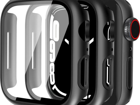 [2 Pack] SPY Case with Apple Watch Series SE 8 7 45mm with Tempered Glass Screen Protector, Full Protective Hard PC Case, HD Ultra-Thin Cover for iWatch 45mm - Black Fashion