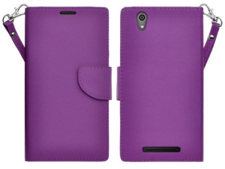 ZTE ZMAX Case, Wrist Strap Magnetic Fold[Kickstand] Pu Leather Wallet Case with ID & Credit Card Slots for ZTE ZMAX - Purple Cheap