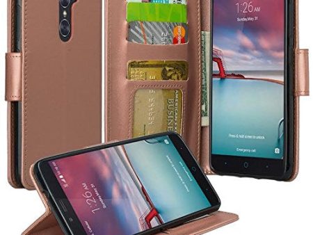 ZTE ZMAX Pro Case | Blade X Max | ZTE Carry | ZTE Grand X Max 2 Case | ZTE Imperial Max Case | ZTE Max Duo Pu Leather Magnetic Fold[Kickstand] Wallet Case with ID & Card Slots - Rose Gold on Sale