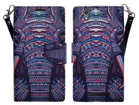 ZTE ZMAX Case, Wrist Strap Magnetic Fold[Kickstand] Pu Leather Wallet Case with ID & Credit Card Slots for ZTE ZMAX - Tribal Elephant Online