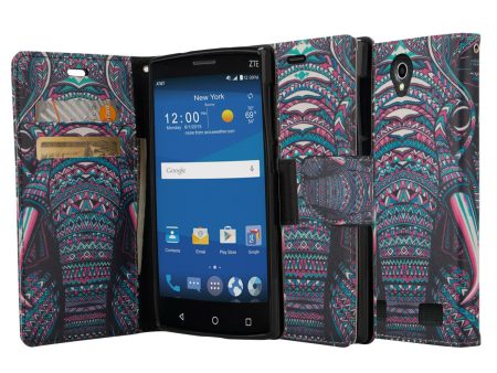 ZTE ZMAX 2 | Z958 Case, Wrist Strap Magnetic Fold[Kickstand] Pu Leather Wallet Case with ID & Credit Card Slots for ZTE ZMAX 2 - Tribal Elephant Supply