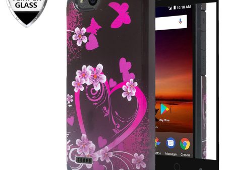 ZTE Tempo X Case, Tempo Go, Blade Vantage, Avid 4, ZFive C, ZFive G, N9137, Z557BL, Z558VL,[Include Temper Glass Screen Protector] Slim Hybrid Dual Layer [Shock Resistant] Case for Tempo X - Heart Butterflies Fashion