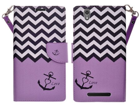 ZTE ZMAX Case, Wrist Strap Magnetic Fold[Kickstand] Pu Leather Wallet Case with ID & Credit Card Slots for ZTE ZMAX - Purple Anchor on Sale